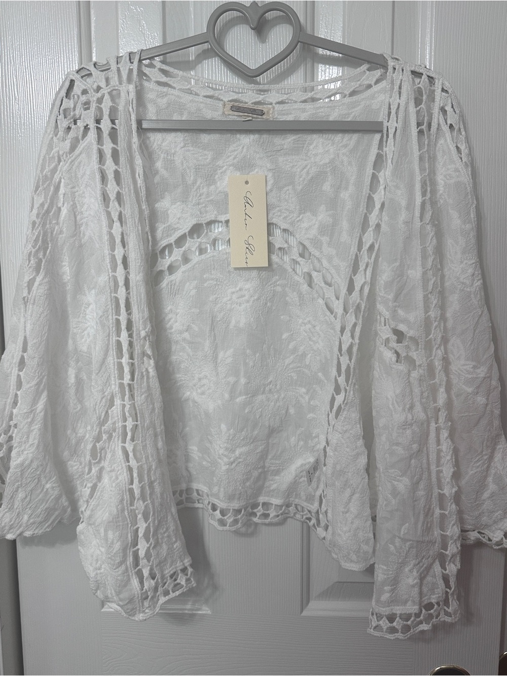Women's White Lace Crochet Open Cardigan